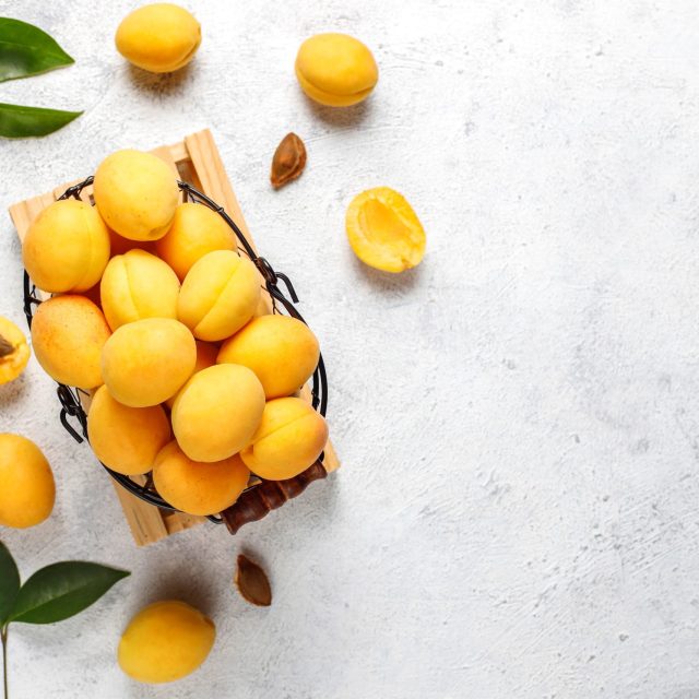 Fresh organic apricots,summer fruit,top view